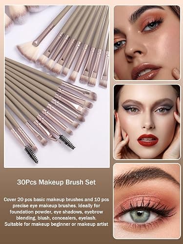 Makeup Brush Set 30 pcs Professional Powder Brush Concealers Eye shadows Blush Eyeliner Eyebrow Contour Eye blending Brushes(Champagne） thumbnail 4