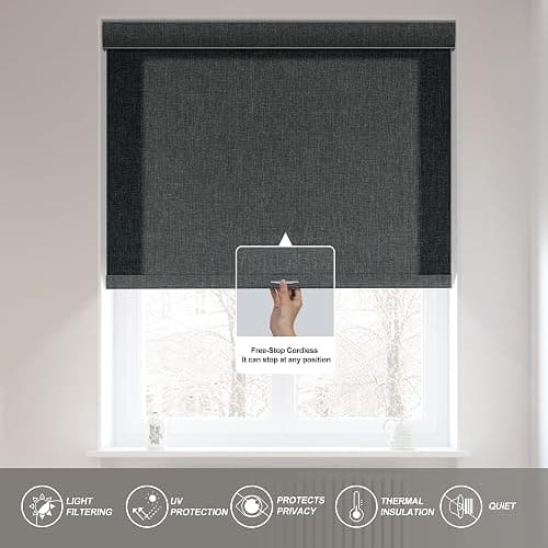 Boolegon Light Filtering Roller Shades for Windows,Cordless,Linen Fabric,Roller Blinds,Thermal Insulated Fabric UV Protection,for Home,Door,Bedroom,Office,Light Filtering-Grey,Custom Size thumbnail 5