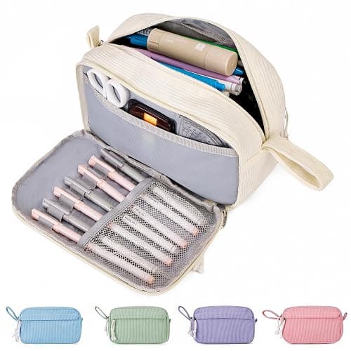 JAESITETER Big Capacity Pencil case,Soft Corduroy Pencil Bag with 3 Compartment,Pencil Pouch School Supplies Cute Pencil Box Pencil Bag for Teen Girls Boys College - Image 1