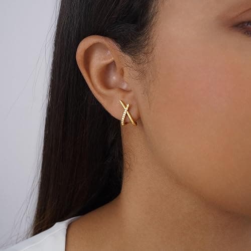 AGWOLF Gold/Silver Earrings for Women Trendy,14K Real Gold Plated Stud Earrings Dainty CZ Hypoallergenic Small Hoop Earrings for Women Gifts thumbnail 5