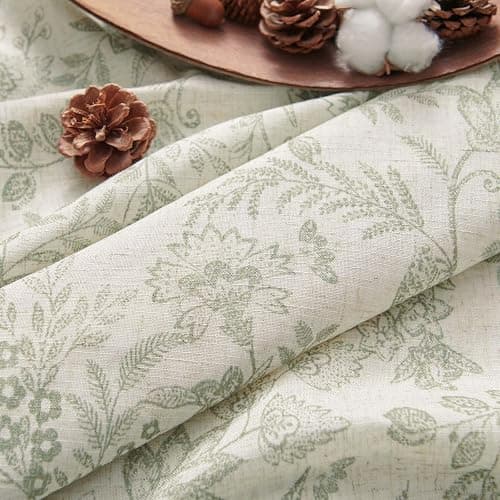 Lazzzy Linen Farmhouse Lined Curtains Green Floral 84 Inch Length Back Tab Drapes for Living Room Bedroom Flower Patterned Country Vintage 2 Panels Set Rod Pocket Green on Beige thumbnail 4