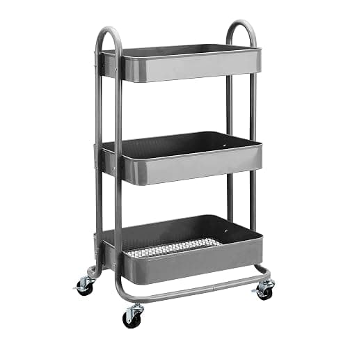 Amazon Basics 3-Tier Rolling Utility or Kitchen Cart, Lockable Wheels, Multifunctional Storage, Charcoal - Image 1