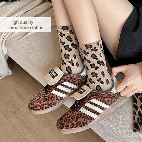 FIYIGO Women's Leopard Animal Crew Socks, Cheetah Print Novelty Funny Cotton Ankle Socks, 3 Pairs thumbnail 5