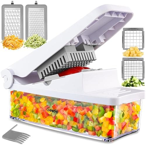 Geedel Vegetable Cutter, Onion Cutter Pro Food Chopper, Kitchen Vegetable Slicer Dicer Cutter Grater, Veggie Chopper with container for Salad Onion Potato Carrot (4 in 1, White) - Image 1