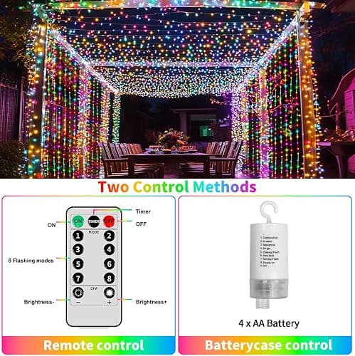 Curtain Lights Battery Operated 10x10Ft 300LED Waterproof Waterfall Light with 8 Modes Remote Dimmable Timer Memory Twinkle Fairy String Lights for Outdoor Indoor Gazebo Wedding Pergola Patio Bedroom thumbnail 8