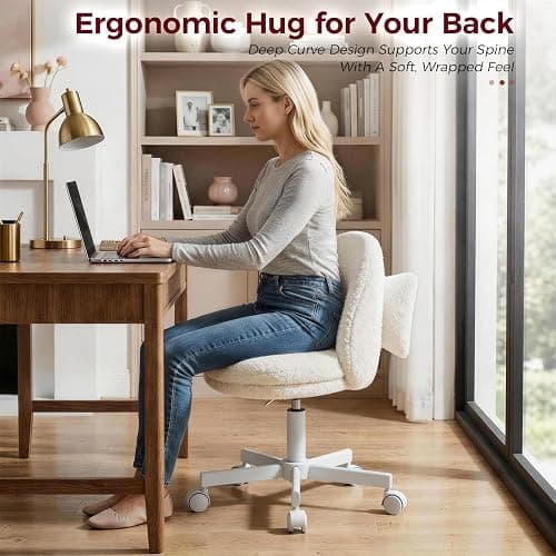 GTPLAYER Velvet Tall Office Chair with Wheels Vanity Chairs with Back, Versatile Height Use: Office to Bar Stools Small Ergonomic Comfy Armlees Computer Desk Chair with Bow Lumbar Pillow for Gift thumbnail 9