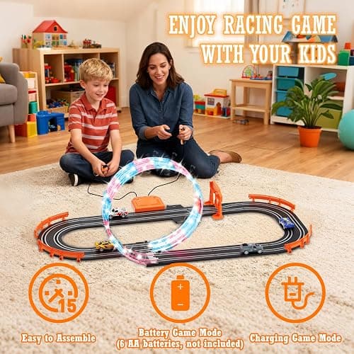 9.86ft 2-in-1 Slot Car Track Sets Toy - with 4 Cars,Battery or Electric Car Track Set with Dual Racing Game, Flash Circular Track, Lap Counter,Birthday Xmas Gifts Toys for Boys(S2) thumbnail 6