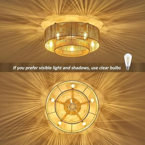 20 Inch Boho Caged Ceiling Fans with Lights Flush Mount, Layered Rattan Ceiling Fan with Light Remote Control with Reversible 6 Speeds for Bedroom, Nursery, Living Room, E12 Base, Indoor - 20 Inch Boho Caged Ceiling Fans with Lights thumbnail 7
