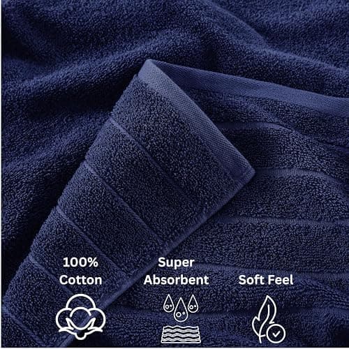 Casa Platino Luxury Cotton Bath Towel Set - 18 PCs - Low Twist, Soft & High Absorbency - 6 Bath, 6 Wash Cloth, 6 Hand Towels - Classic Hotel Quality, Durable & Ideal for Modern Bathrooms - Navy Blue thumbnail 7