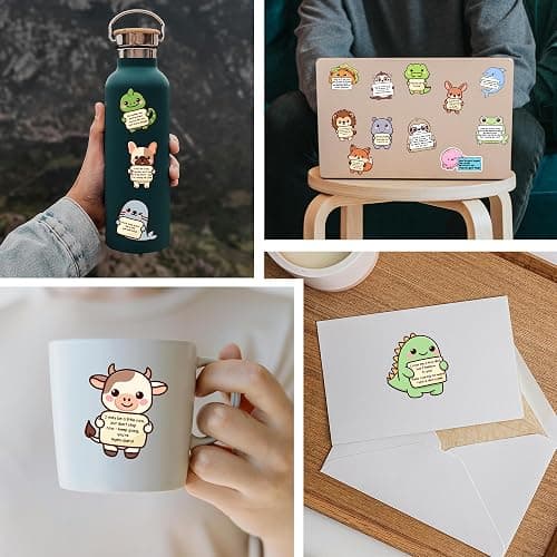 200PCS Emotional Support Animal Stickers by Puraesla– Affirmation Sticker Pack for Adults or Kids Cute Inspirational Buddies for Water Bottles, Laptops, Phones, Positive Quote Vinyl thumbnail 4