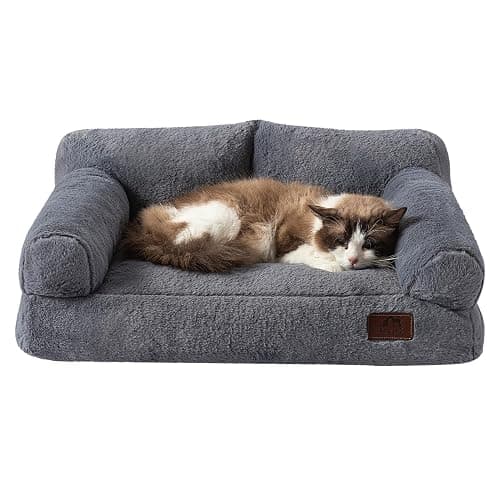 Hollypet Fluffy Plush Dog Cat Pet Couch Soft Calming Sofa Bed for Medium Small Cats and Dogs, Gray thumbnail 2