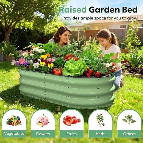 Yumatum Raised Garden Bed 4×2×1 FT, Galvanized Metal Raised Planter Box, Vegetable Planting Container with Safety Edge Trim, Hardware & Gloves Included, Fruit Green for Backyard Patio Balcony thumbnail 4