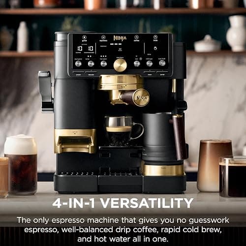 Ninja Luxe™ Café Pro designed by David Beckham, Espresso Machine, Drip Coffee, Cold Brew, Hot Water, Integrated Tamper, Built-in Grinder, Hands-Free Frother for Lattes & More, Black/Gold, ES771BK thumbnail 3