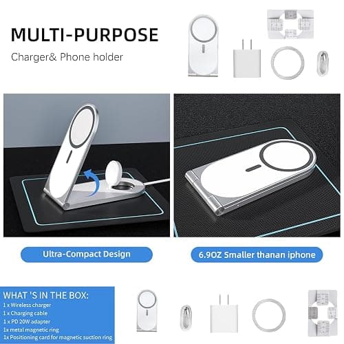 Wireless Charging Station, 3 in 1 Phone Charger Stand, Foldable MagSafe Charger for 17/16/15/14/13/12 Pros Plus, Watch Ultra, Airpods, Magnetic Travel Charging Station with 20w Adapter (White) thumbnail 4