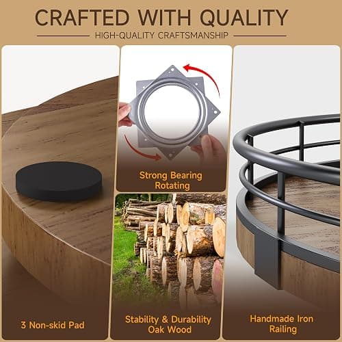 Farmhouse Oak 9" Lazy Susan Turntable Organizer for Cabinet, Round Wooden Lazy Susan Organization and Storage for Dining Table, Pantry, Kitchen, Countertop, Cupboard,Home Decor, Walnut Wood thumbnail 5