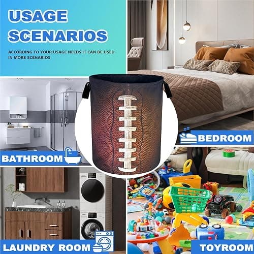 Football Laundry Basket Oxford Cloth Ball Texture Laundry Hamper With Handle Foldable Portable Clothes Storage Basket 18.9 X 16.5 Inch Storage Bag For Laundry Room/Bathroom/Bedroom/Dormitories thumbnail 5