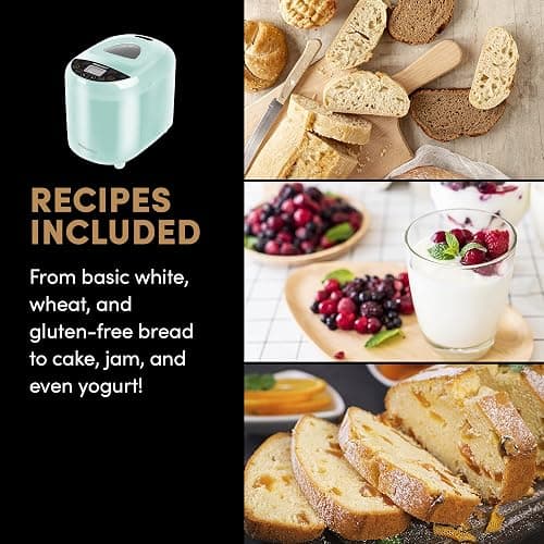 Elite Gourmet EBM8103M Programmable Bread Maker Machine 3 Loaf Sizes, 19 Menu Functions Gluten Free White Wheat Rye French and more, 2 Lbs, Mint thumbnail 7