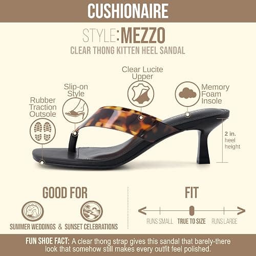 CUSHIONAIRE Mezzo Clear Strap Kitten Heels for Women, Square Toe Flip Flop Sandal Heels with Memory Foam Comfort thumbnail 4