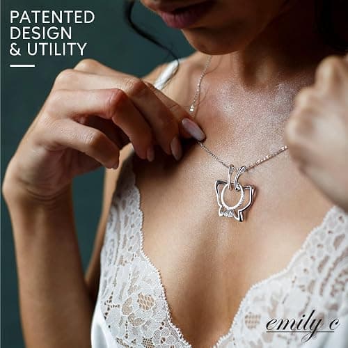 Emily C Ring Holder Necklace - Stainless Steel Necklace with Silver Finish - Engagement Gift for Doctors & Nurses - Silver Jewelry for Mom or Grandmother thumbnail 8