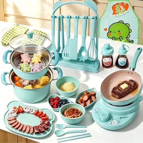 Cicicooie Kids Cooking Sets Real Easy Montessori Kitchen Safe Tools Making for Beginner Cooking Educational (Green) - Image 1