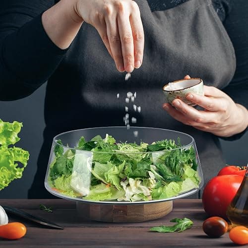 KITEISCAT Extra Large Glass Salad Bowl Set - Party Salad Bowls with Acacia Wood Base and Serving Utensils - Elegant and Practical Kitchen Must-Have thumbnail 6