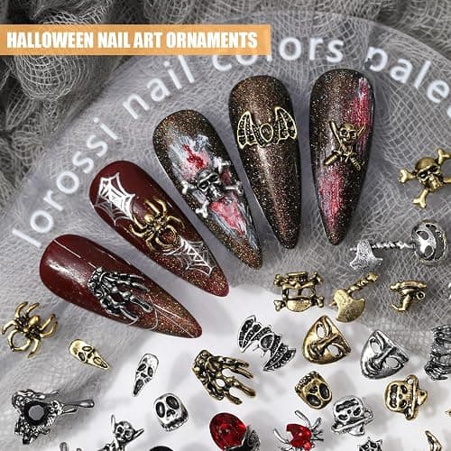 3D Halloween Nail Charms, 75 Pcs Retro Ghost Claws Spider Skull Metal Nail Art Charms Skeleton Pumpkin Nail Gems Rhinestones Nail Accessories for Nail Decorations DIY Crafts (Multi-Colored) thumbnail 5