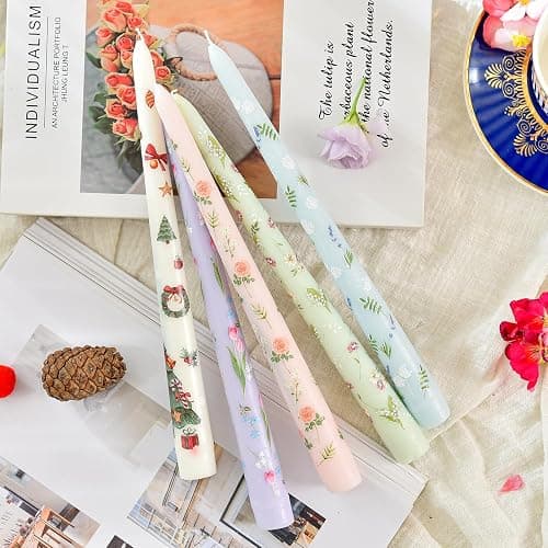Sungmor Pretty Floral Taper Candlesticks, Beautiful 5-Color Decal Craft, 10" Long Decorative Candle, Scented & Colored Tall Candlestick, Long Burning & Smokeless Tapered Holiday Party Celebrate Candle thumbnail 3