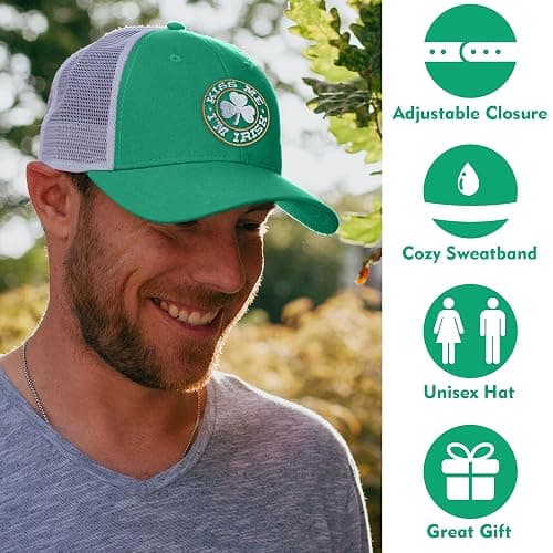 St Patricks Day Trucker Hat for Men, St Patricks Day Adjustable Washable Green Shamrock Baseball Cap thumbnail 4