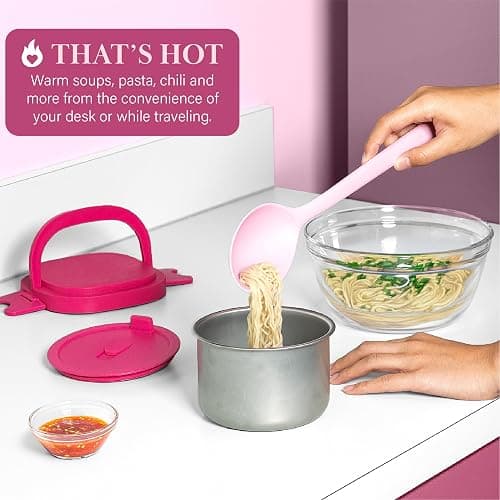 Paris Hilton Electric Lunch Warmer, 20-Ounce Stainless Steel Portable Food Container With Sealing Lid, Removable 2.5-Cup Inner Dish, Bow Front Decal, Hot Pink thumbnail 5