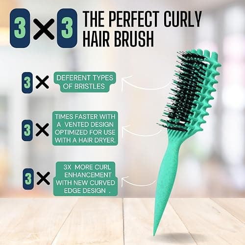 Curl Defining Brush for Curly Hair, Ultimate Vented Hair Brush with Boar Bristles, Unisex Styling and Detangling,Shaping and Defining Curls brush Reduce Pulling, Ideal for All Hair Types (Teal) thumbnail 4