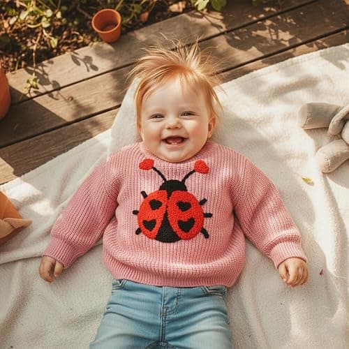 Toddler Girl Ladybug Sweaters Long Sleeve Embroidery Ladybird Jumpers Knit Pullover Tops Infant Baby Valentines Outfit thumbnail 3