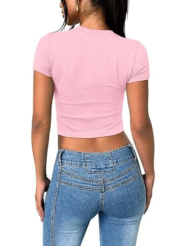 SAMPEEL Crop Tops for Women Summer Trendy Tight Tshirts 2024 Slim Fit thumbnail 6