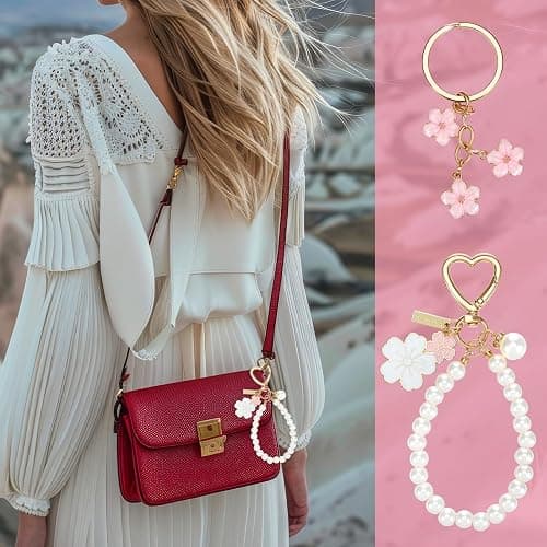 PEOVLVN Cute Keychains for Women, Flowers Charms Car Key Chain Pearl Keychain Wristlet Keyring Gifts for Women Girls Purse Bag Backpack Accessories thumbnail 6