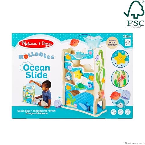 Melissa & Doug Rollables Ocean Slide Wooden Baby Ball Drop Toy, 5-Piece Ocean-Themed Infant Toys, Early Learning Activity for Fine Motor Skills & Sensory Play, Toddler Toys for Kids Ages 12m+ thumbnail 6