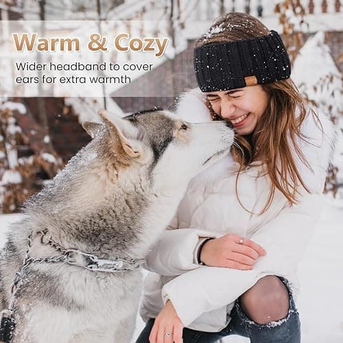 MUTKIS Winter Headbands for Women 3 Pack, Ear Warmers for Women Headband Wool Knit Thick Fleece Lined, Cold Weather Warm Ear Muffs(Black&Beige&Dark Gray) thumbnail 4