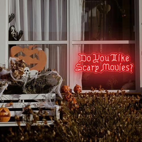 Artlast Do You Like Scary Movies Neon Sign LED Neon Light for Movie Night Party Decor Horror Movies Room Gothic Font Halloween Decoration 17"x5.98" Red Acrylic thumbnail 2