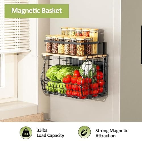 GGIU Magnetic Shelf for Fridge: Fruit Potato and Onion Storage Bin - Magnetic Spice Rack for Refrigerator & Kitchen Counter - Pantry Organizers and Storage thumbnail 4