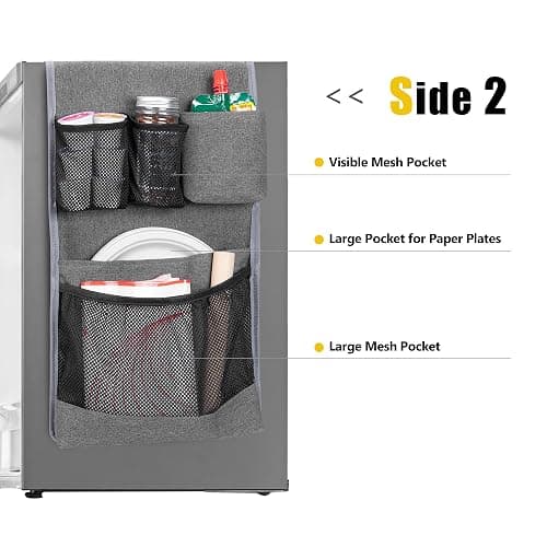 Rexmica Mini Fridge Organizer, Dust Cover with 14 Pockets for Most Household Refrigerators, Hanging Mini Fridge Caddy Organizer Storage Bag for Dorm, Office, Kitchen, Home, School, Gray thumbnail 4