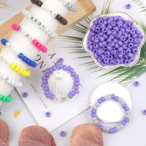 Auvoau 1000Pcs Pony Beads Bracelet 9mm Purple Plastic Barrel Pony Beads for Necklace,Hair Beads for Braids,Key Chain,Jewelry Making (Purple) thumbnail 2
