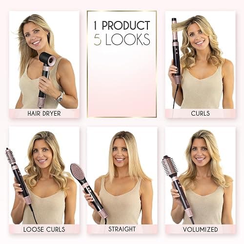 ELLA BELLA® 6 in 1 Professional Hot Air Styler • Powerful Hair Dryer & Straightener Set • Styling Without Heat Damage • Fast Drying Curling Volumizing Straightening • Includes Protective Travel Case thumbnail 3