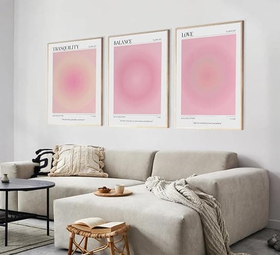 3pcs Pink Aura Collection Gradient Canvas wall art Positive Minimalist Fluppy Art Picture Wall Decor Trendy Aesthetic Poster Print Artwork for Bedroom, Living Room, girls room Home Decoration【UNFRAMED】 thumbnail 8