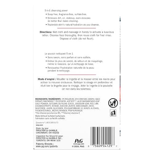 Olay Daily Facials 5-In-One Hydrating Cleansing Cloths with Grapeseed Extract, 66 Count thumbnail 10