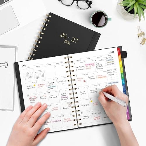 EMSHOI Academic Planner 2026-2027, Weekly and Monthly Calendar (July 2026 - June 2027), School Student Teacher Agenda Book, 100GSM Paper, PVC Cover, Colorful Tabs, A5 (6.38" x 8.35"), Black thumbnail 8