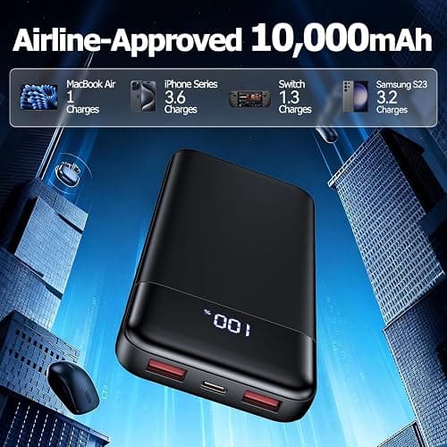 Portable Charger, 10000mAh Slim Power Bank Portable Phone Charger 22.5W PD QC Fast Charging with 3 Outputs 2 Inputs Battery Pack Compatible with iPhones Samsung Google Pixel LG Moto More Devices,Black thumbnail 6