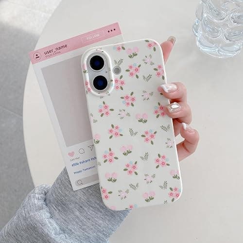 QLTYPRI for iPhone 16 Case, Cute Pink Floral Flower Pattern Aesthetic Phone Case, Raised Camera Protection Soft Slim TPU Shockproof Protective Phone Cover for Girls Women - Floral thumbnail 2