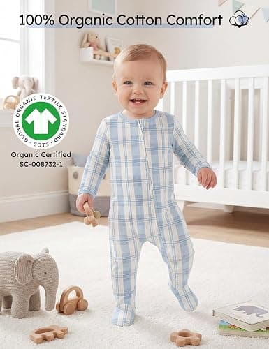 Yoofoss Baby Pajamas 100% Organic Cotton Baby Sleepers for Newborn 0-3 3-6 6-9 Months Boys Girl Clothes 3pcs Footed PJs thumbnail 2
