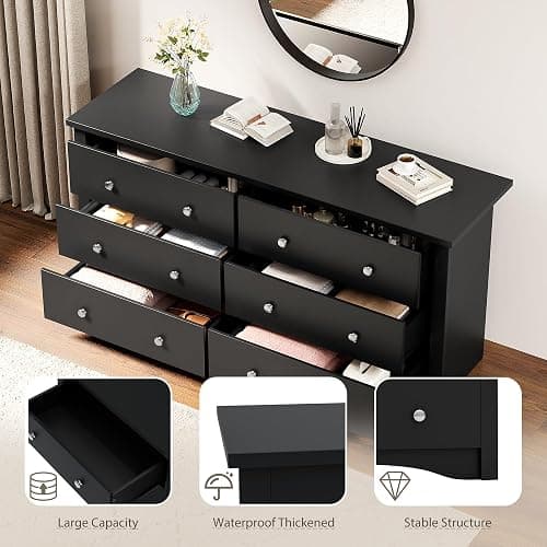 YESHOMY Black Dresser for Bedroom,6 Drawer Dressers, Storage Chest of Drawers for Hallway,Living Room, Entryway thumbnail 3