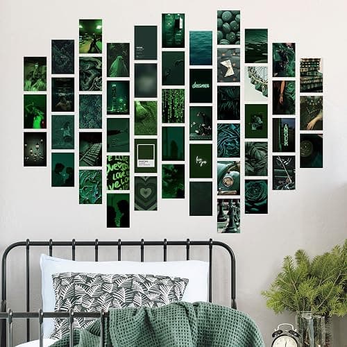 Y2K BOO Dark Green Wall Collage Kit - 50 Aesthetic Posters for Room Decor, Perfect for Dorms and Bedrooms, Stylish Dark Green Wall Art for Teen Girls and Cozy Spaces - Dark Green - Set of 50 thumbnail 6