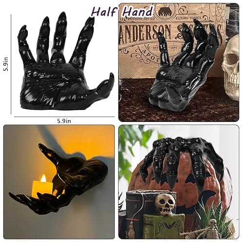 Halloween Decorations Indoor Outdoor 3 Pack Wall Mount Creepy Hands&Candles | Life-Sized Horror Hands for Wall Decorations, Gothic Hanging Wall Art Sculpture thumbnail 4