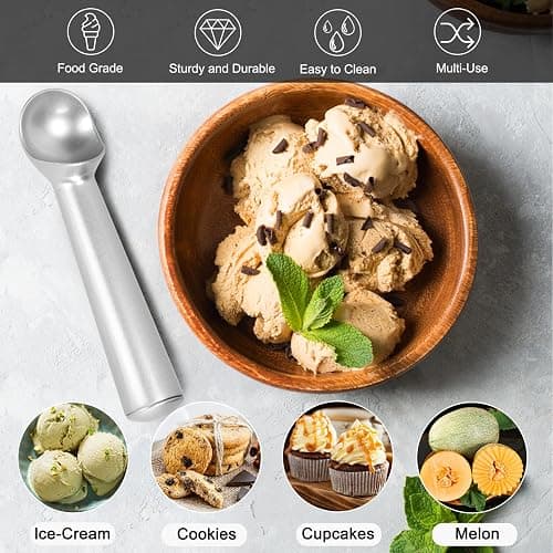 CUNSENR 7 inch Ice Cream Scoop - One-Piece Nonstick Aluminum Ice Cream Scooper - Professional Metal Ice Cream Spoon - Durable, Easy to Use & Clean - Lightweight Cookie Spoon - Scoop Ice Cream (Sliver) - Silver thumbnail 6